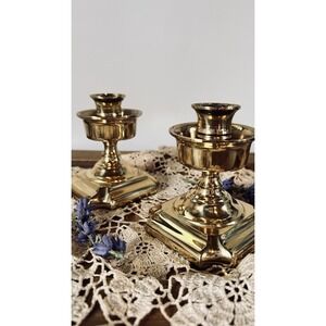 Solid Brass CandleSticks  4" Set of 2 Vintage Colonial-Style Green Felt Bottom